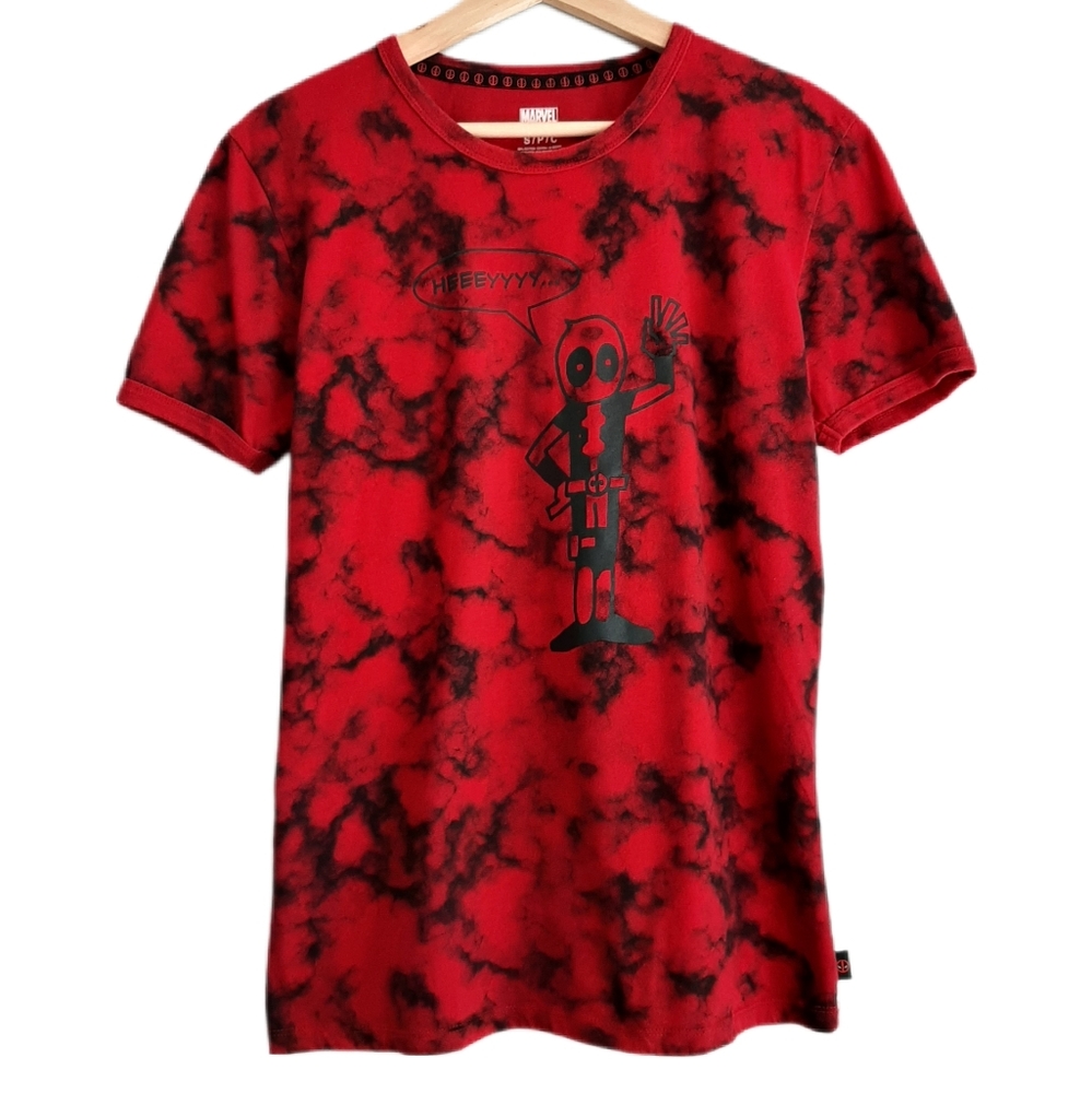 🍒 Marvel Tie-Dye Deadpool Crewneck T-shirt Red & Black Sz S
